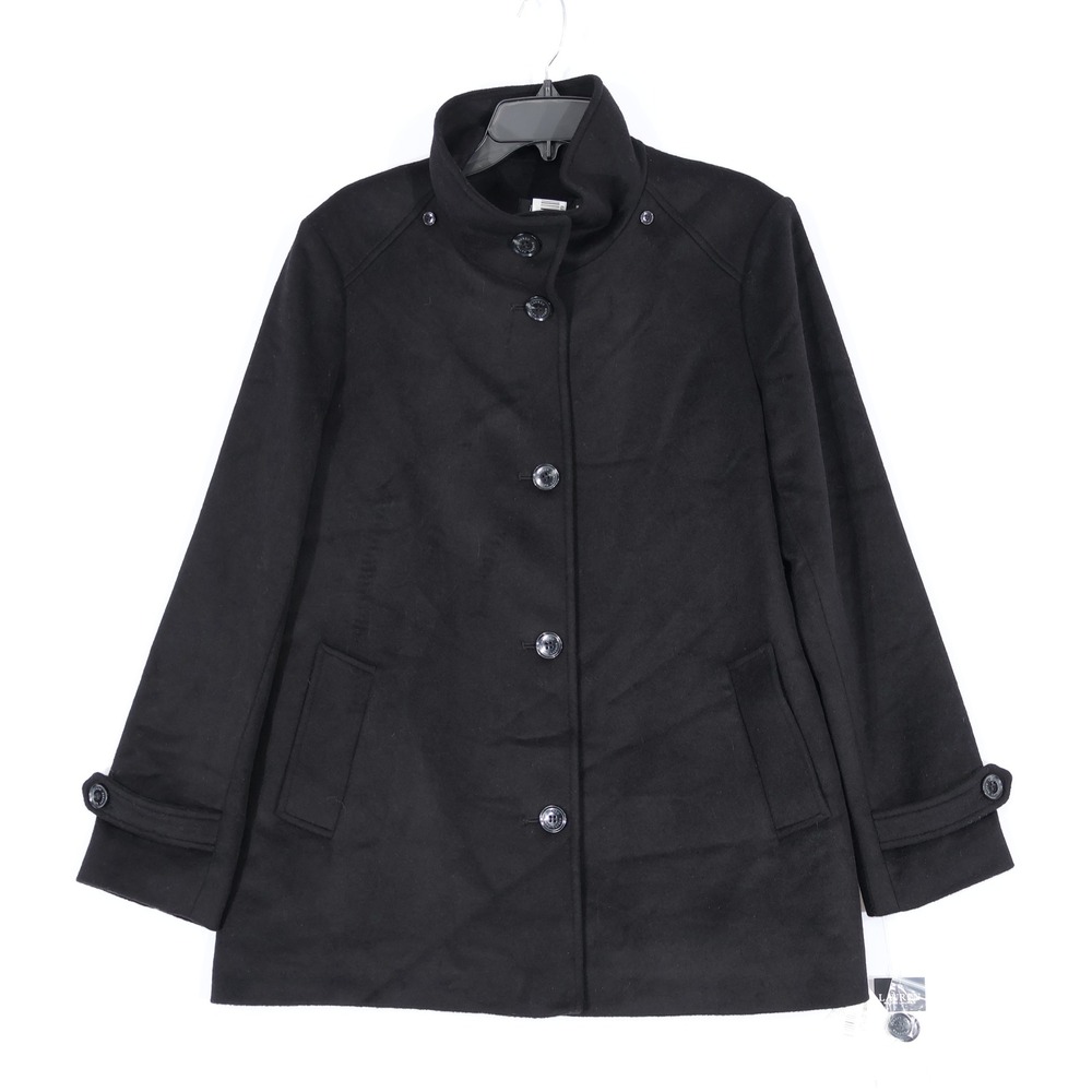Lauren Ralph Lauren Walker Coat Women 14 Black Funnel Neck Wool Blend $355 NWT